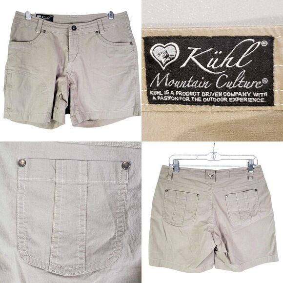 Kuhl Shorts Womens Size 8 Tan Beige Pockets Logo Hiking Canvas 32 - Picture 1 of 13